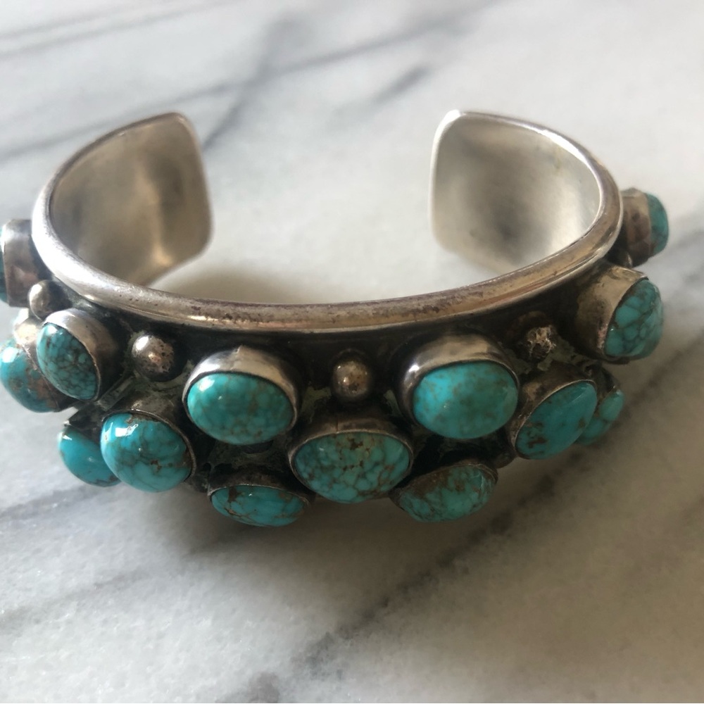 Turquoise Cluster Sterling Silver Bracelet by Frank Guerro